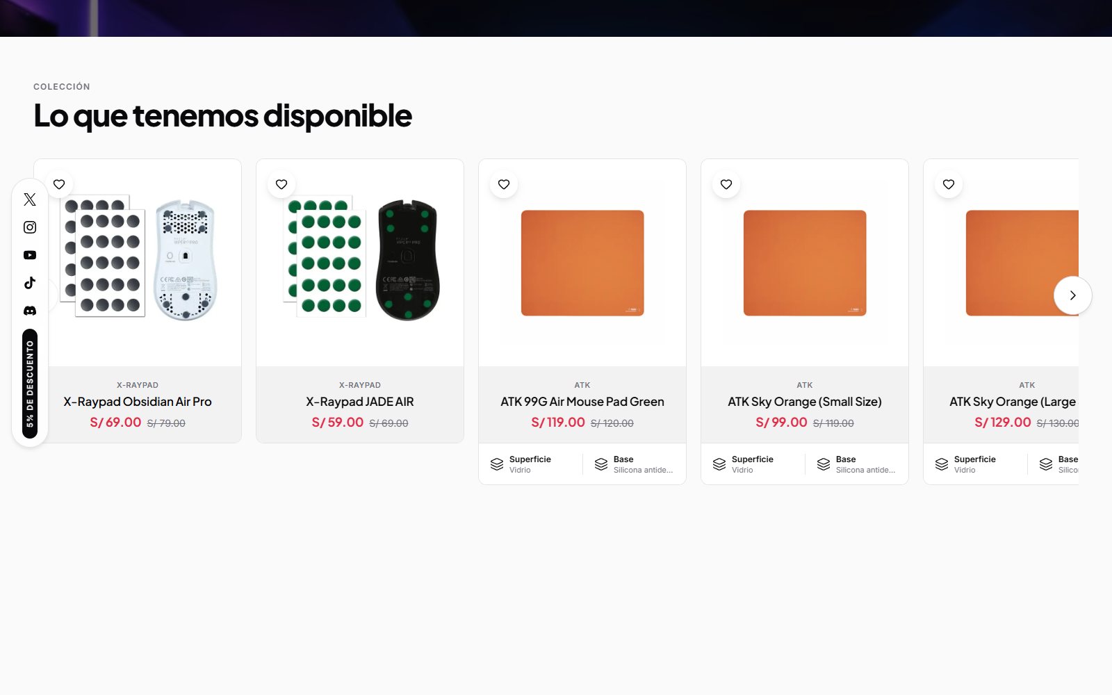 Collection carousel with prices in soles