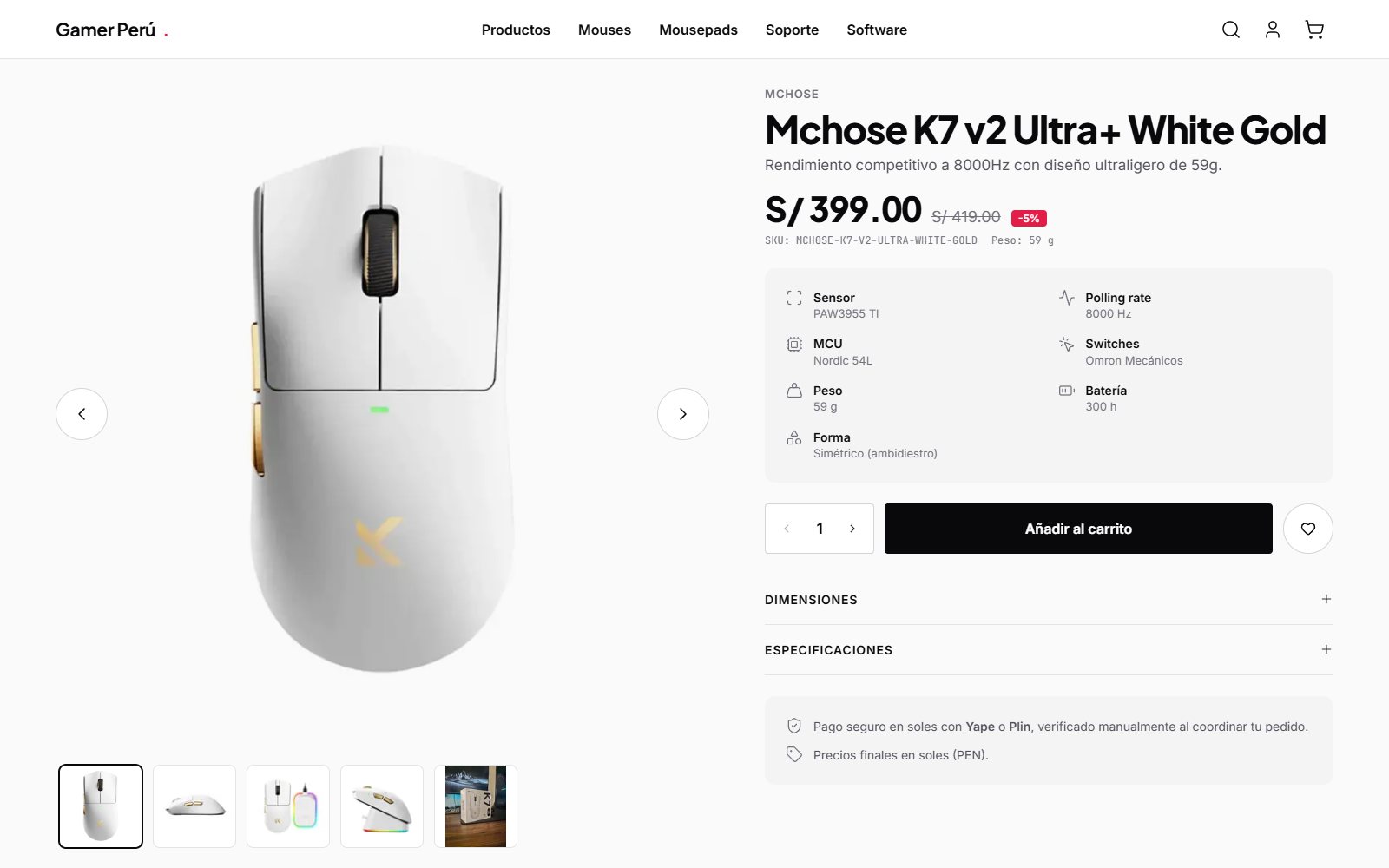 Product page: gallery, technical specs and payment conditions